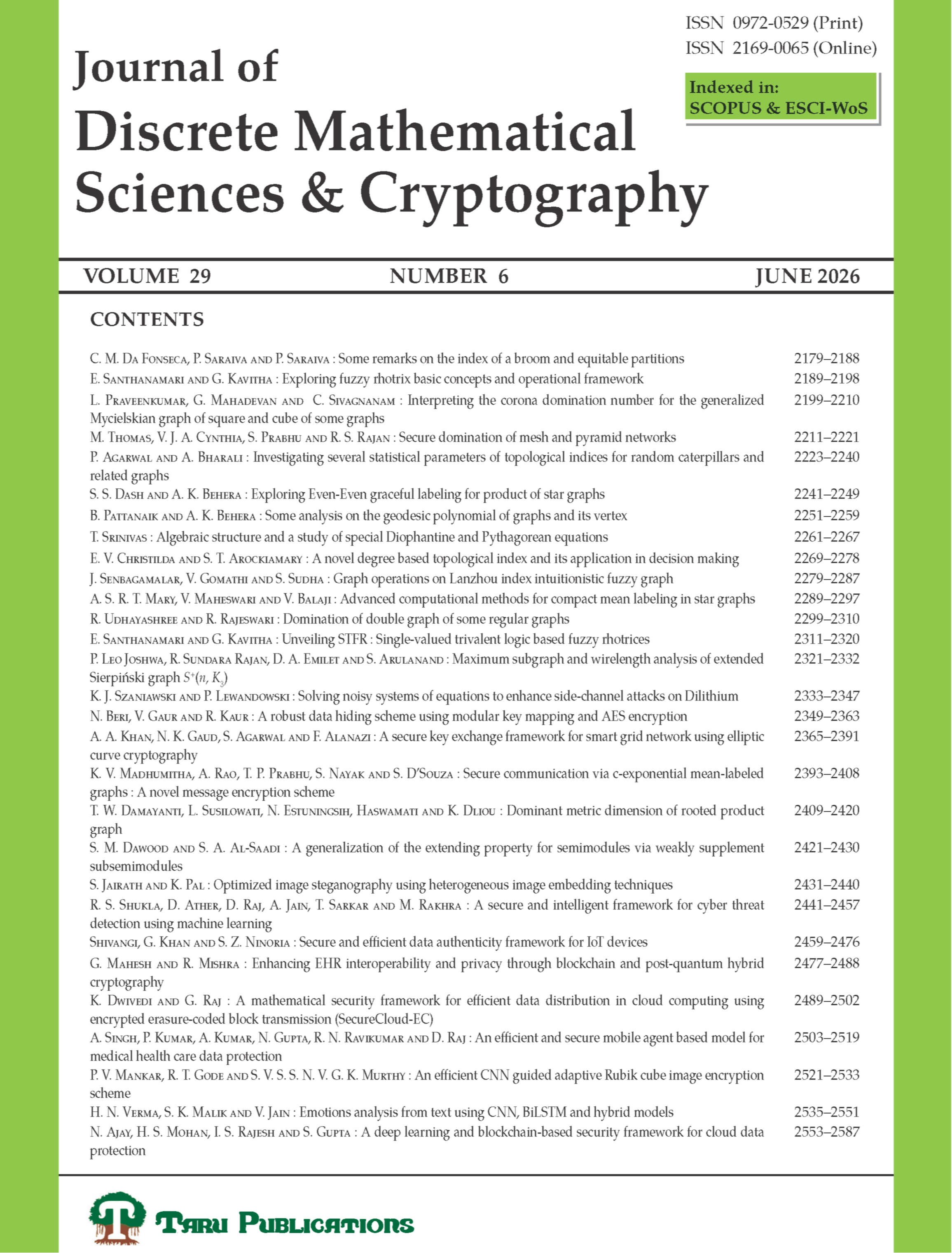 Journal of Discrete Mathematical Sciences and Cryptography cover