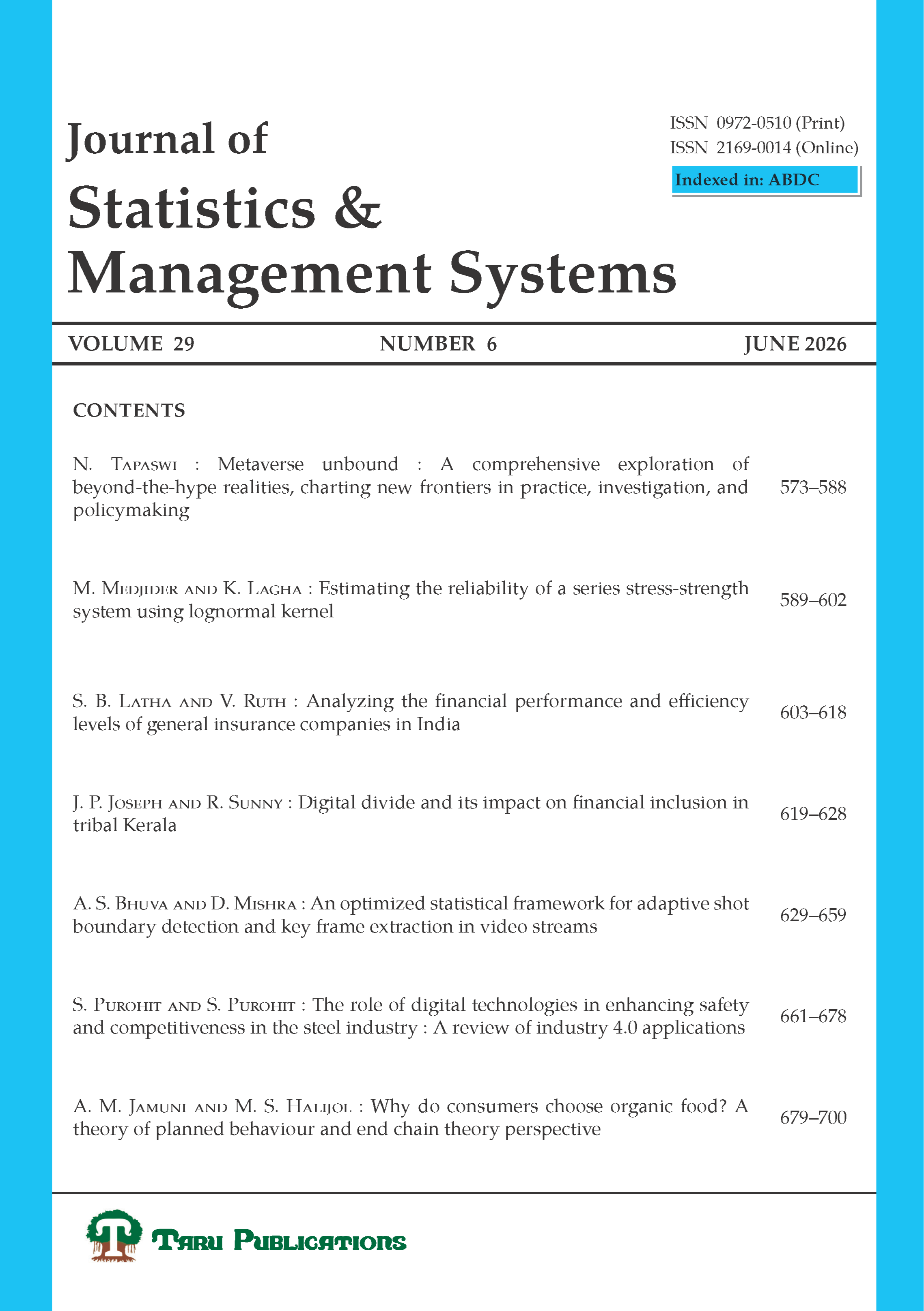Journal of Statistics and Management Systems cover